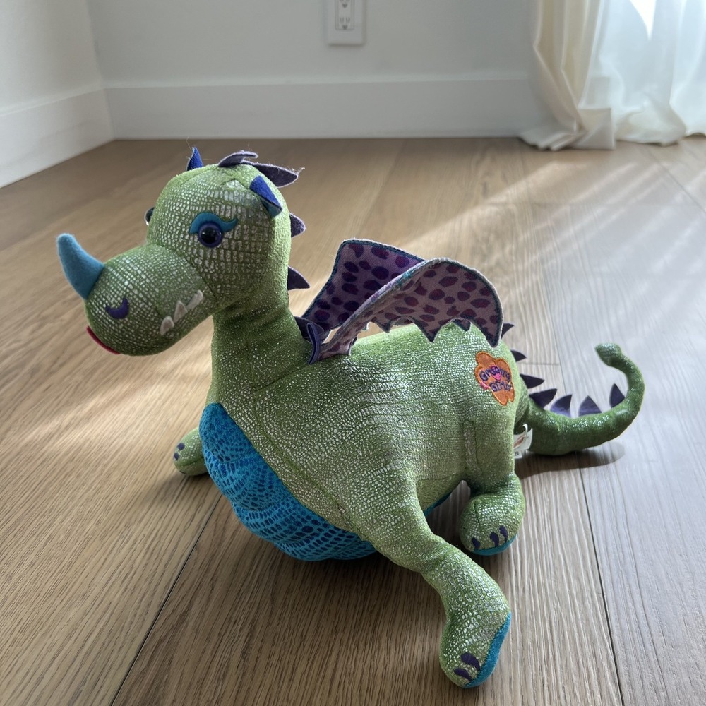 VTG Rare Groovy Girls DRADEN DRAGON 12" Plush Green & Blue Sparkle Satin